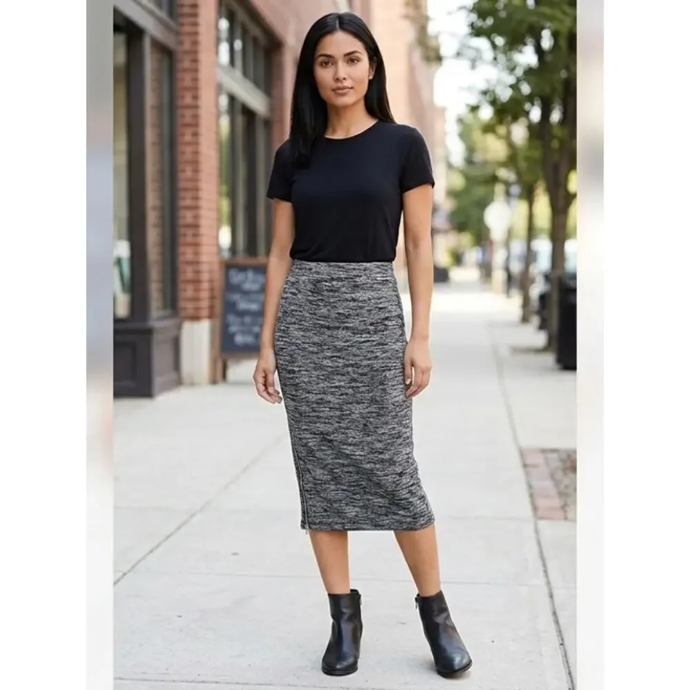 Express Gray Pencil Midi Knit Lined Skirt Women Size XS